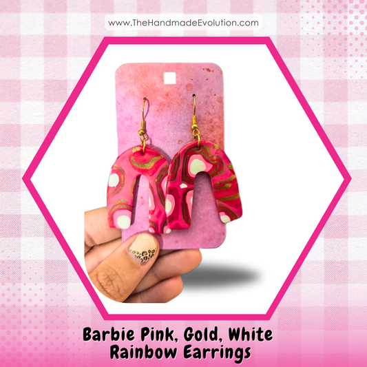 Barbie inspired Pink & Gold Rainbow Dangle Earrings