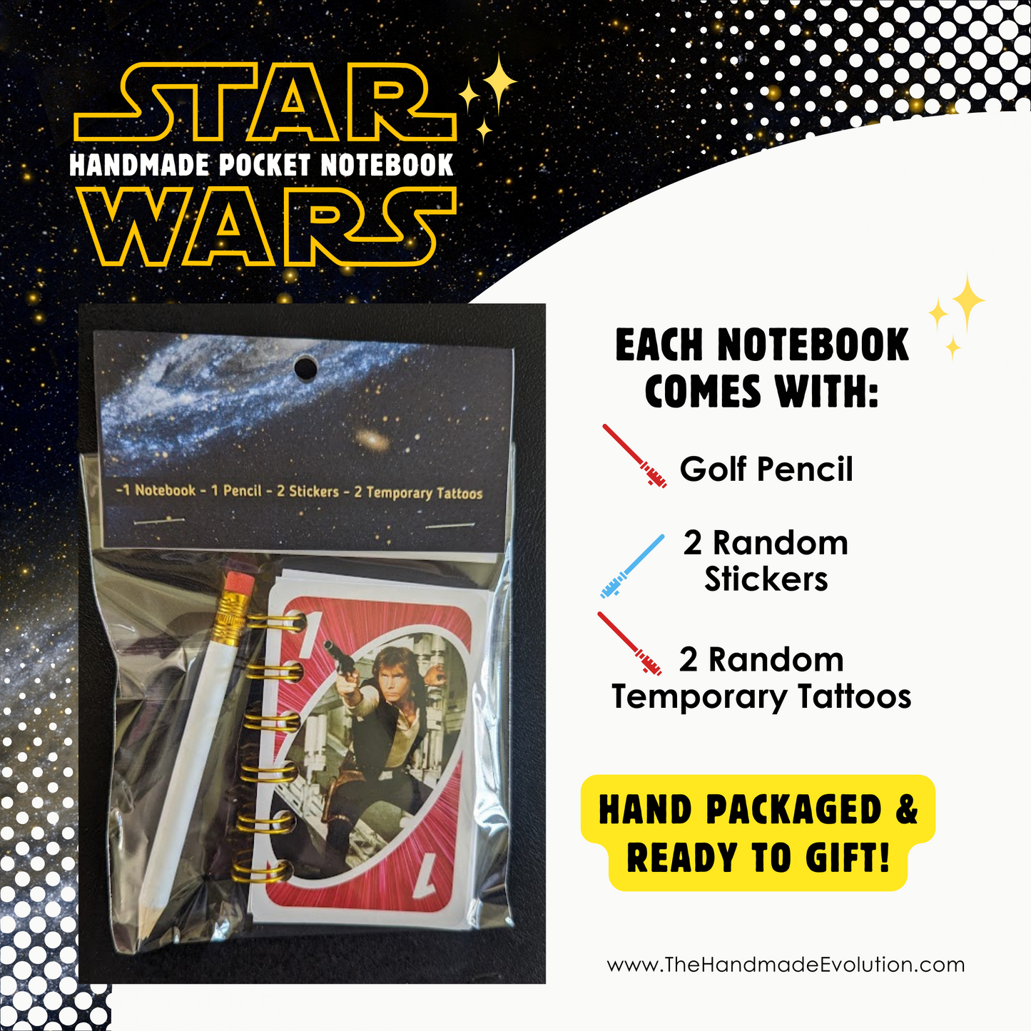 Star Wars Pocket Notebook: Comes with golf pencil, stickers, tattoos. 