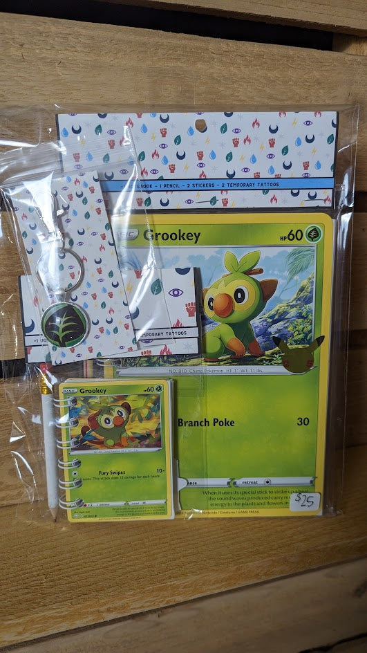 Bundle Pack: Grookey Pokémon Card Notebooks + Grass Energy Keychain