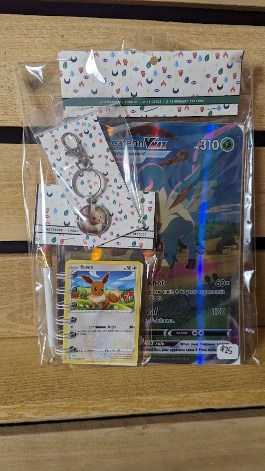 Bundle Pack: Eevee & Leafeon Pokémon Card Notebooks + Eevee Keychain