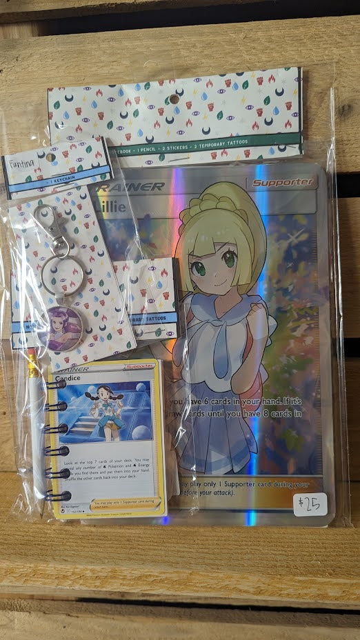 Bundle Pack: Lillie & Candice Pokémon Card Notebooks + Fantina Keychain