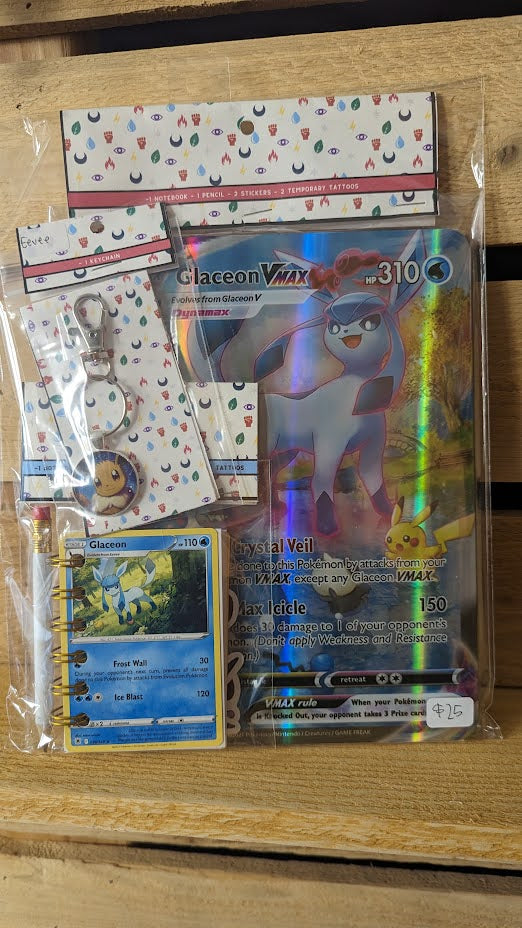 Bundle Pack: Glaceon Pokémon Card Notebooks + Eevee Keychain