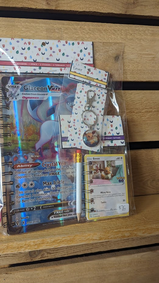 Bundle Pack: Glaceon & Eevee Pokémon Card Notebooks + Eevee Keychain