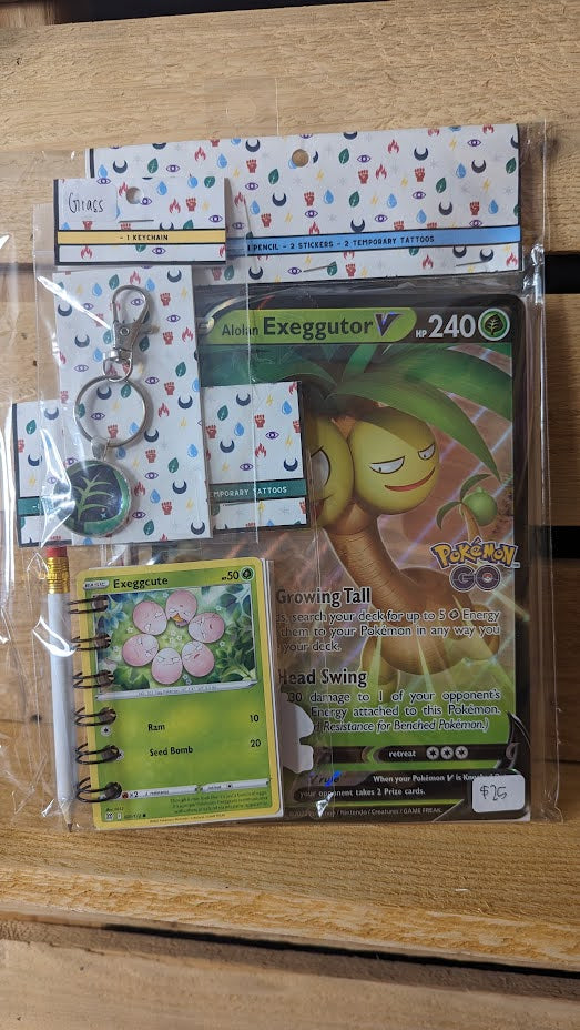 Bundle Pack: Exeggcute & Exeggutor Pokémon Card Notebooks + Grass Energy Keychain