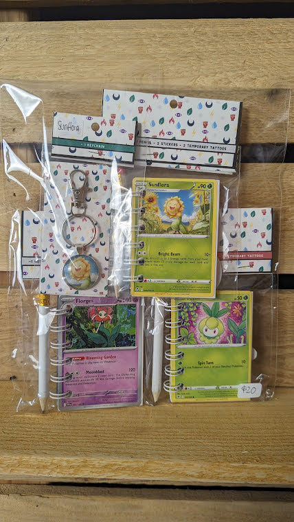 Bundle Pack: Sunflora, Florges, Petilil Pokémon Card Notebooks + Sunflora Keychain