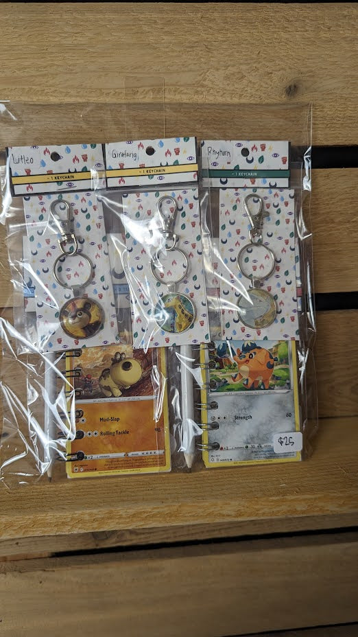 Bundle Pack: Litleo, Girafarig, Rhyhorn, Hippopotas, Cufant Pokémon Card Notebooks/Keychains