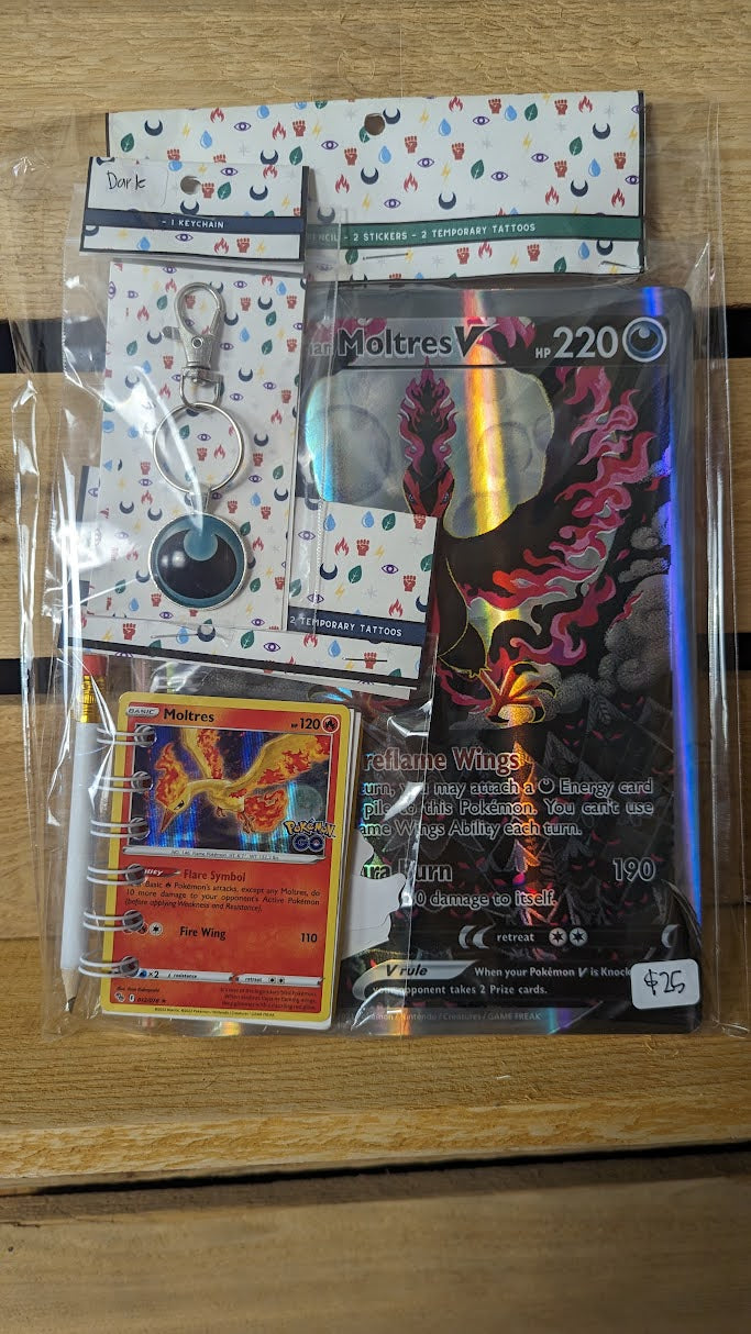 Bundle Pack: Moltres Pokémon Card Notebooks + Dark Energy Keychain