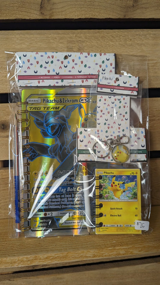 Bundle Pack: Pikachu & Zekrom Pokémon Card Notebooks + Pikachu Keychain