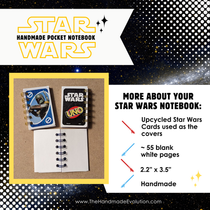 Star Wars Pocket Notebook made from upcycled cards. handmade. about 55 blank white pages. 